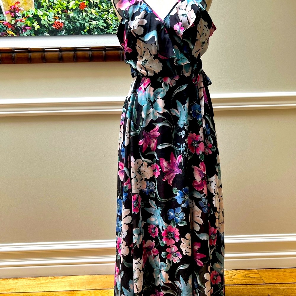 INC International Concepts Pink and Green Sleeveless V-Neck Maxi Dress